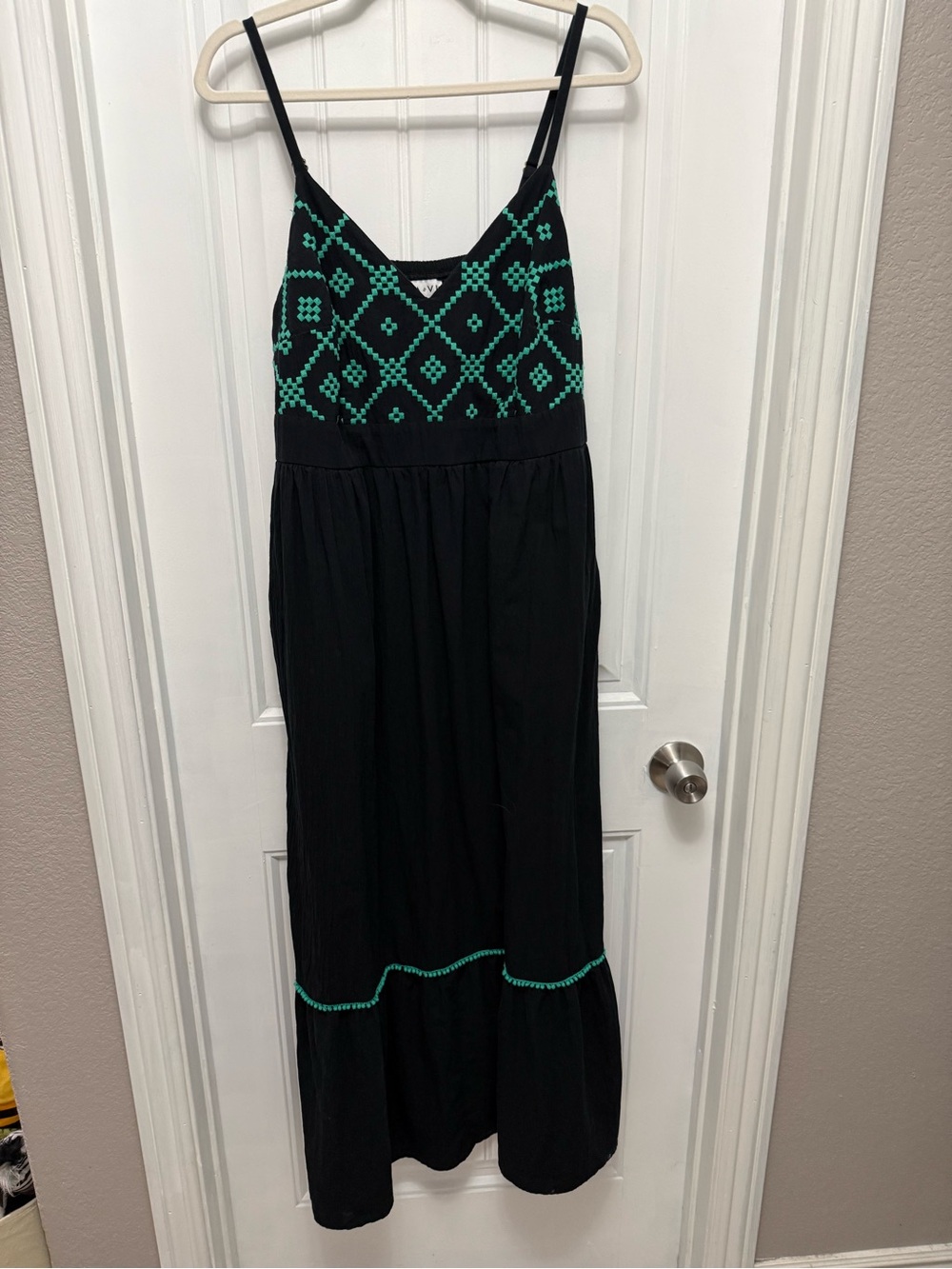 Ava & Viv Size X Women's Spaghetti Strap Maxi Dress Black Teal Accent(19-11)